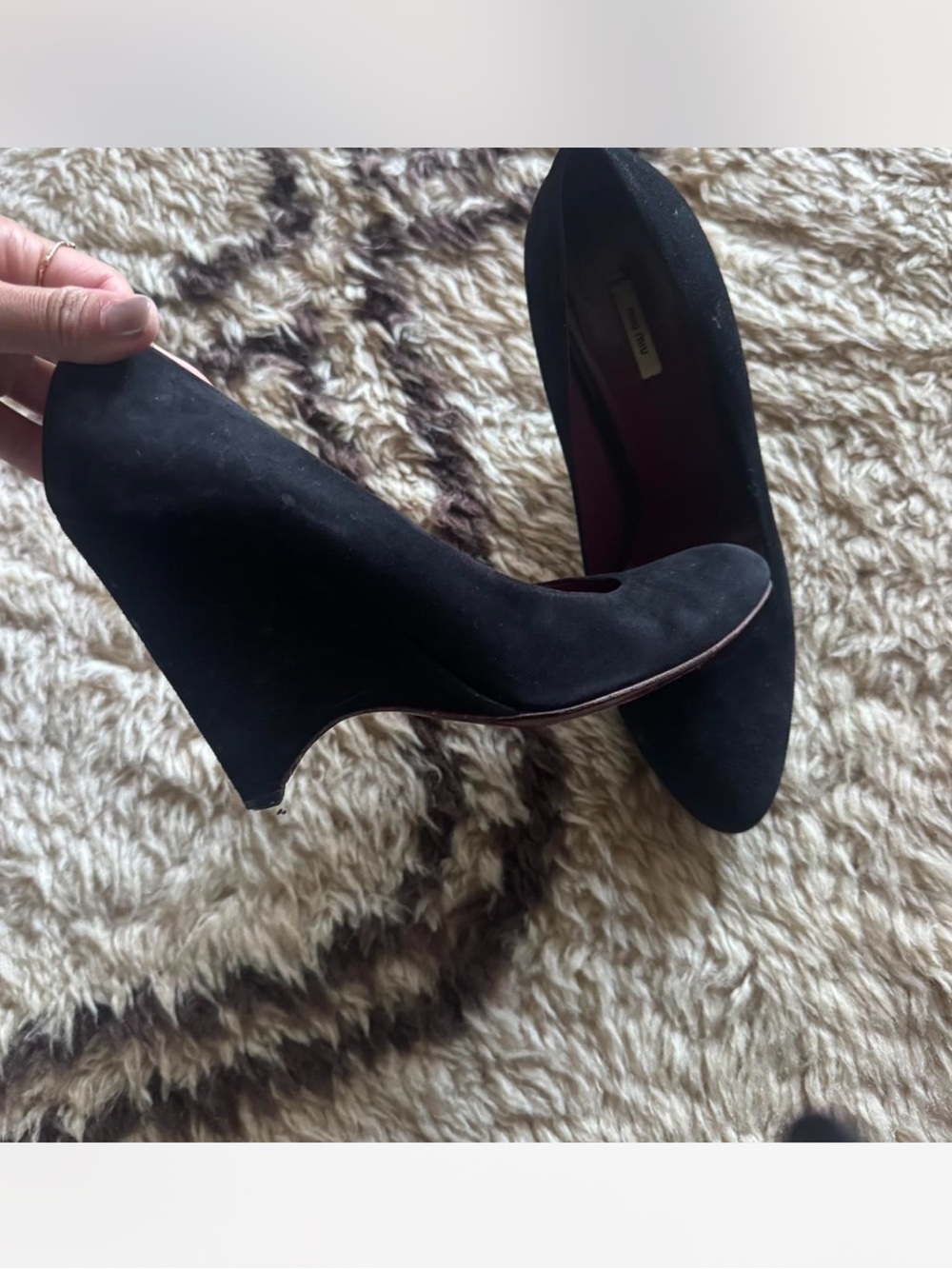 MIU MIU Black Suede Wedge Pumps - Women's Elegant Slip-On Heels